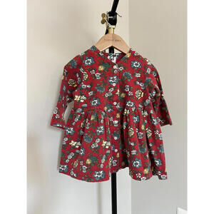 Vintage 90s Baby Gap Red/Yellow/Green Floral Long Sleeve Button Front Dress